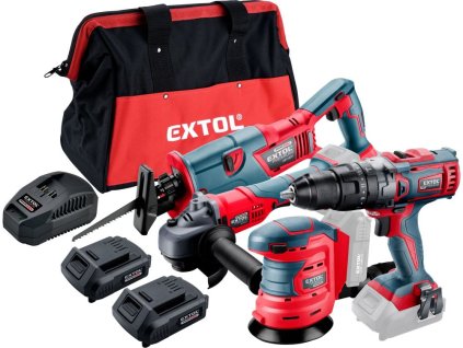 Sada aku nářadí SHARE20V v tašce, 7ks - vrtačka, úhlová bruska, ocaska, excentrická bruska, 2x baterie EXTOL PREMIUM