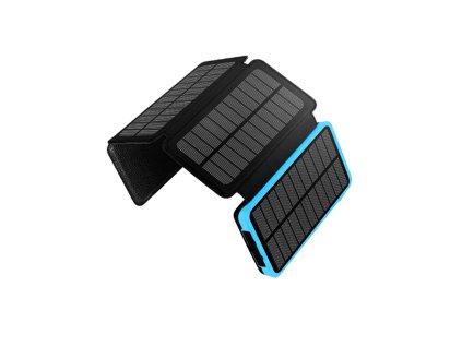Solární powerbanka 25000mAh, čtyři solární panely a LED svítilna BASS