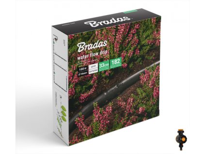 Zavlažovací sada, kapací hadice Water Flow Drip ø16mm 100m, 182ks příslušenství a zavlažovací hodiny BRADAS