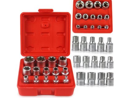 Hlavice nástrčné Torx E4 - E24, 1/2", 3/8", 1/4", sada 14 ks MAR-POL