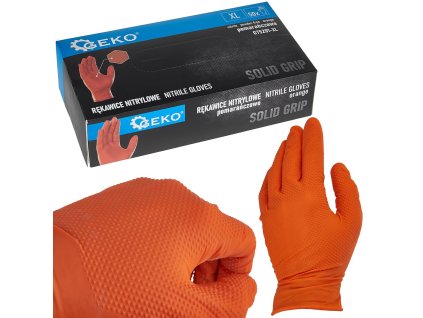 Nitrilové rukavice Solid Grip 3D, pevné, odolné chemikáliím, 50 ks, oranžové, velikost XL - GEKO