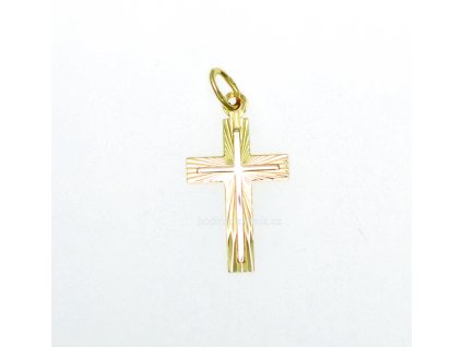zlatý přívěsek křížek kombinace žluté a červené