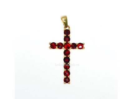 zlatý přívěsek křížek s granaty