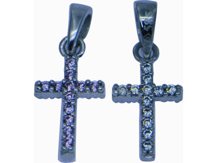 oboustranný přívěsek z bílého zlata křížek s bílými a růžovými zirkony
