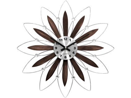 LAVVU Dřevěné stříbrné hodiny CRYSTAL Flower s čísly ⌀49cm