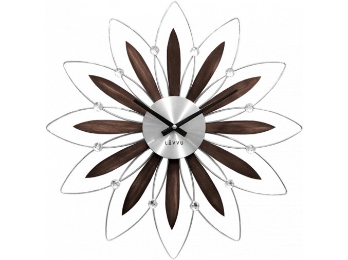LAVVU Dřevěné stříbrné hodiny CRYSTAL Flower ⌀49cm