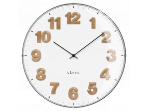 LAVVU Bílé hodiny s dřevěnými čísly HARMONY