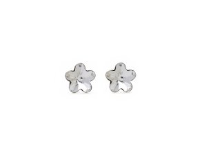 [A0802 07HT] Rhodium Plated Sterling Silver Stud earrings flower Fantasy (Crystal)