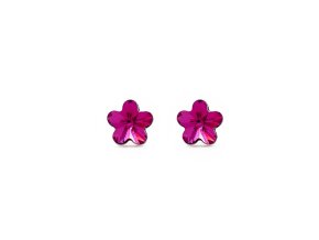 [A0802 21HT] Rhodium Plated Sterling Silver Stud earrings flower Fantasy (Fuchsia)