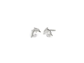 [A3475 07HT] Sterling Silver Stud earrings dolphin white Kids (Rhodium)