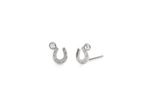 [A3479 07HT] Sterling Silver Stud earrings horseshoe white Kids (Rhodium)