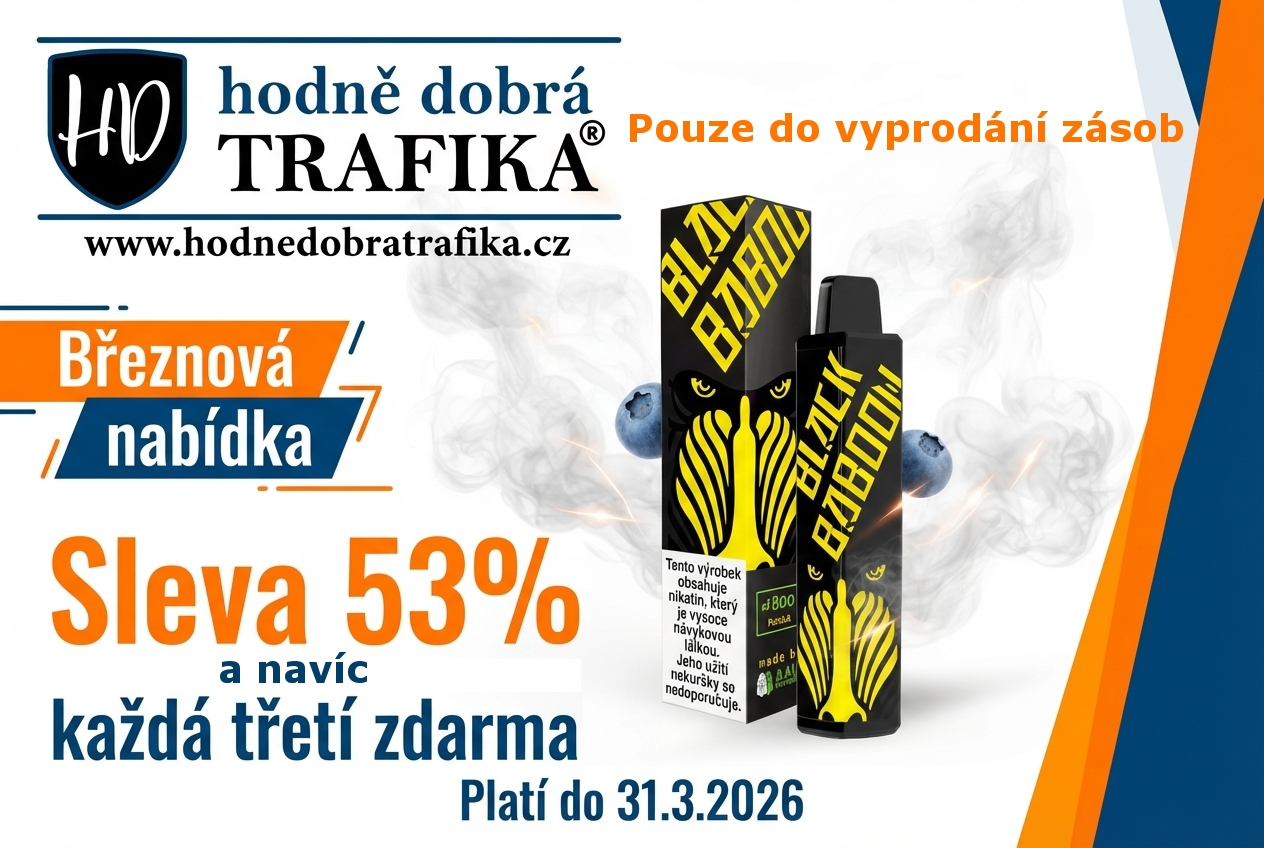 Objevte Black Baboon e-cigarety se slevou 50 %. Intenzivní příchutě, jednoduché použití. Super výhodná cena na Hodně dobré trafice. Objednejte nyní!