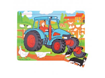 Bigjigs Toys Dřevěné puzzle traktor 9 dílků