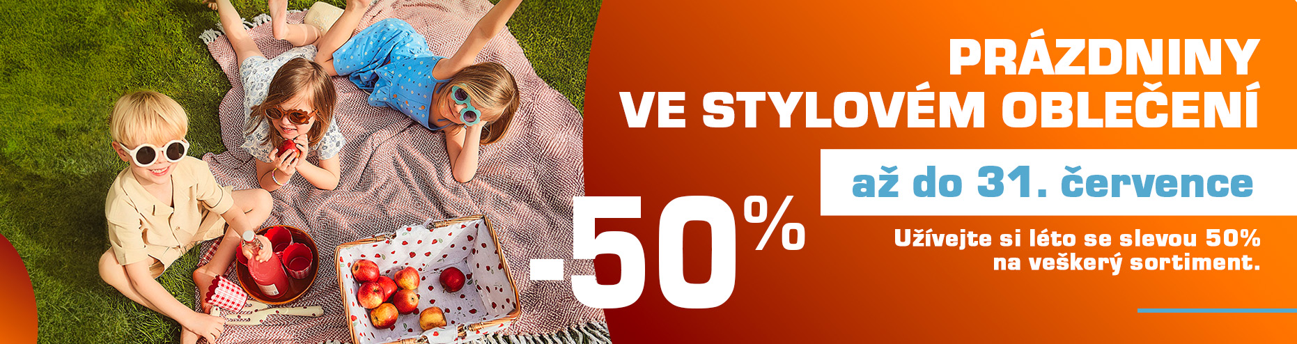 Užívejte si léto se slevou 50% na veškerý sortiment.