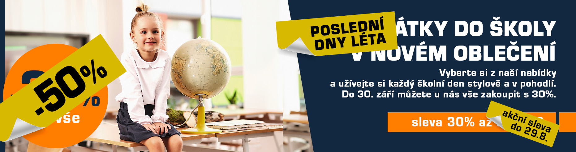 Zpátky do školy v novém oblečení, akce do 29.8 - sleva 50% na vše
