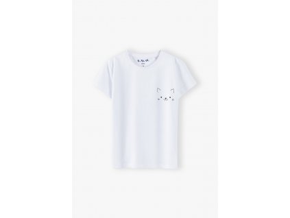Dívčí bílé tričko krátký rukáv Kočička