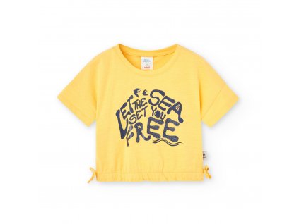 Dívčí žlutý crop top se stahovací šňůrkou