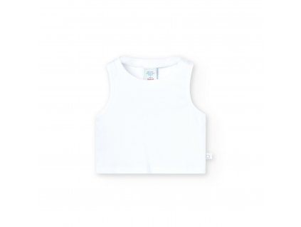Dívčí žebrovaný bílý crop top bez rukávů
