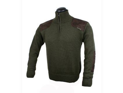 myslivecky svetr bruno hneda aplikace vlneny