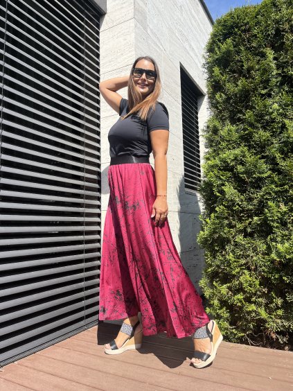 Sukně MAXI malinová s černým vzorem