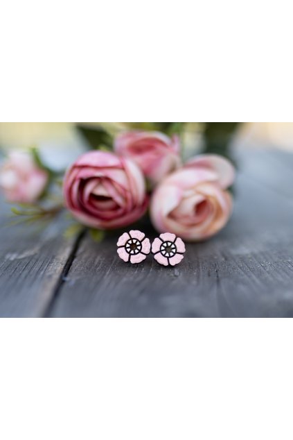 Dřevěné náušnice Dřevušky růžové květy
