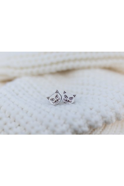 Dřevěné náušnice Dřevušky přírodní kočky