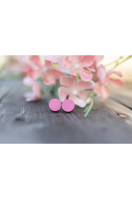 Dřevěné náušnice Dřevušky růžové lentilky