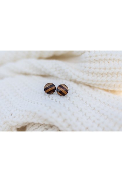 Dřevěné náušnice Dřevušky lesklá tmavá pruhovaná kolečka