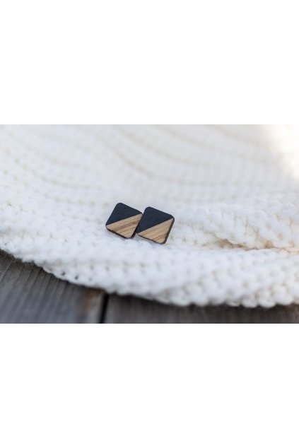 Dřevěné náušnice Dřevušky duo tmavé čtverce