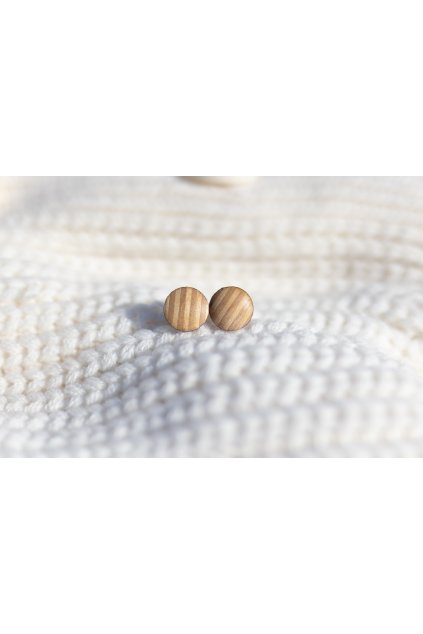 Dřevěné náušnice Dřevušky lesklá světlá pruhovaná kolečka