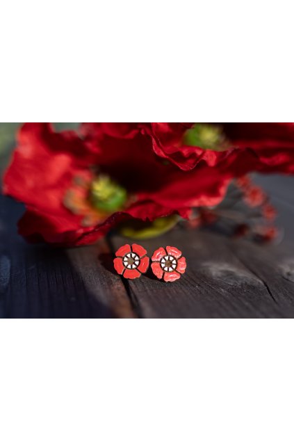 Dřevěné náušnice Dřevušky vlčí máky