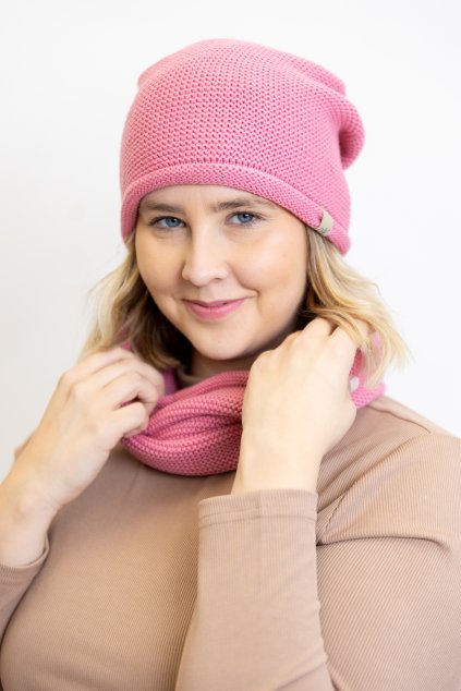 zimni set cepice a nakrcnik PASTEL ruzova