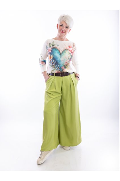 damske siroke kalhoty ELODIE limetkova