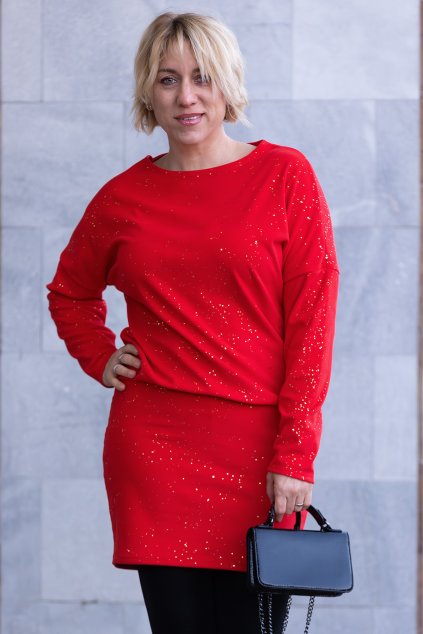 damske trpytive saty golden cervena