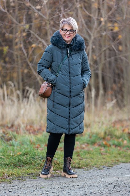 damsky zimni kabat s koziskem tyson tmave seda