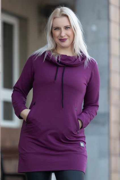 damska dlouha mikina pony fialova