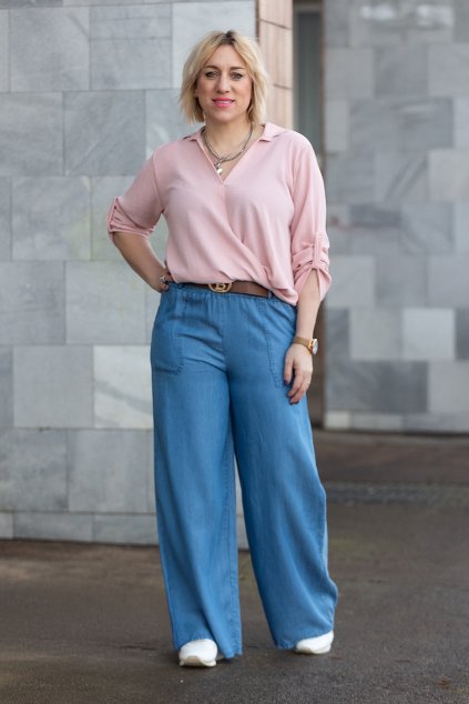 damske platene kalhoty s rovnym strihem denim modra