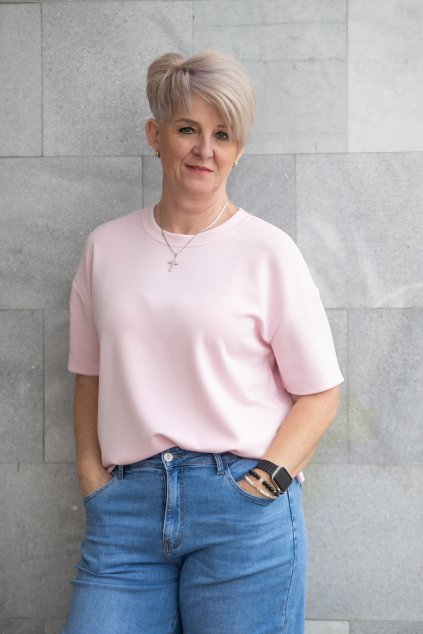 damske tricko s kratkym rukavem pudrova