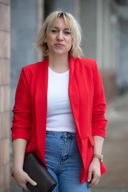 damske pruzne sako color cervena