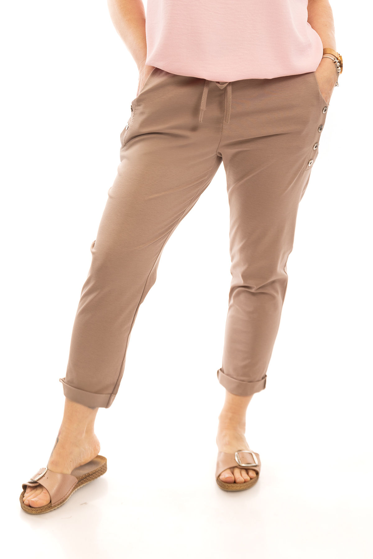 Italy fashion Pružné kalhoty ATOMKY comfy Barva: Cappuccinová