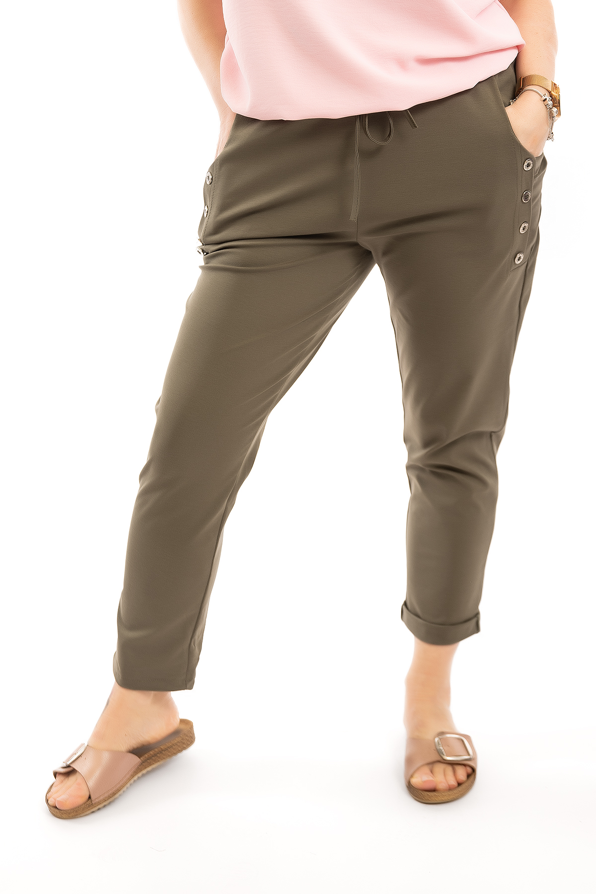 Italy fashion Pružné kalhoty ATOMKY comfy Barva: Khaki
