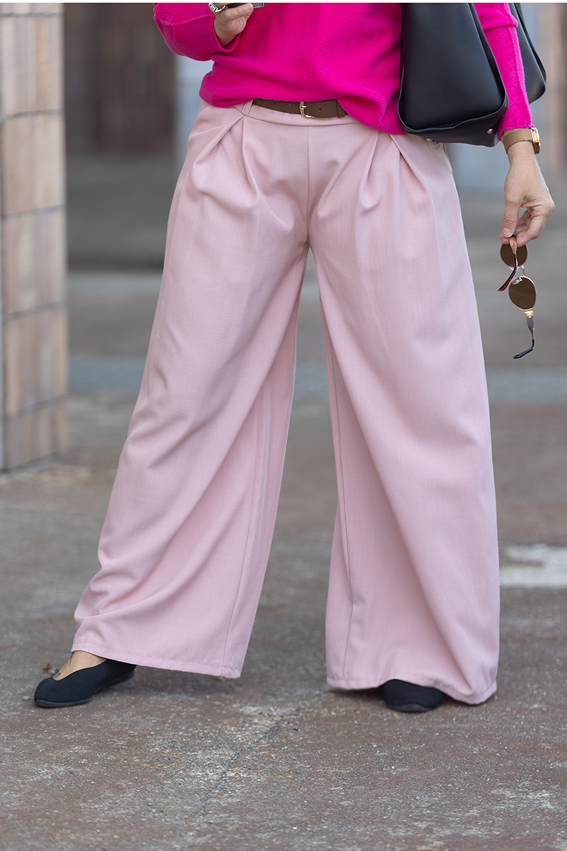 Italy fashion Široké kalhoty MERCI Barva: Pudrová