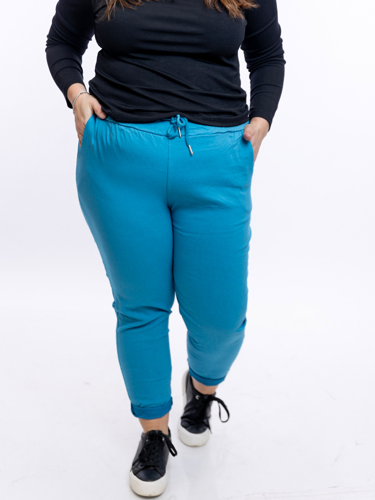 Italy fashion Pružné kalhoty LAZY MAXI Barva: Petrolejová