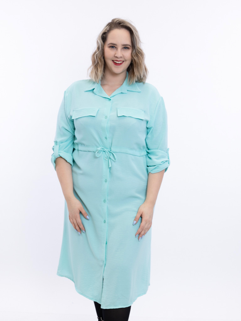 Levně Italy fashion Košilové šaty SUSAN Barva: mintová