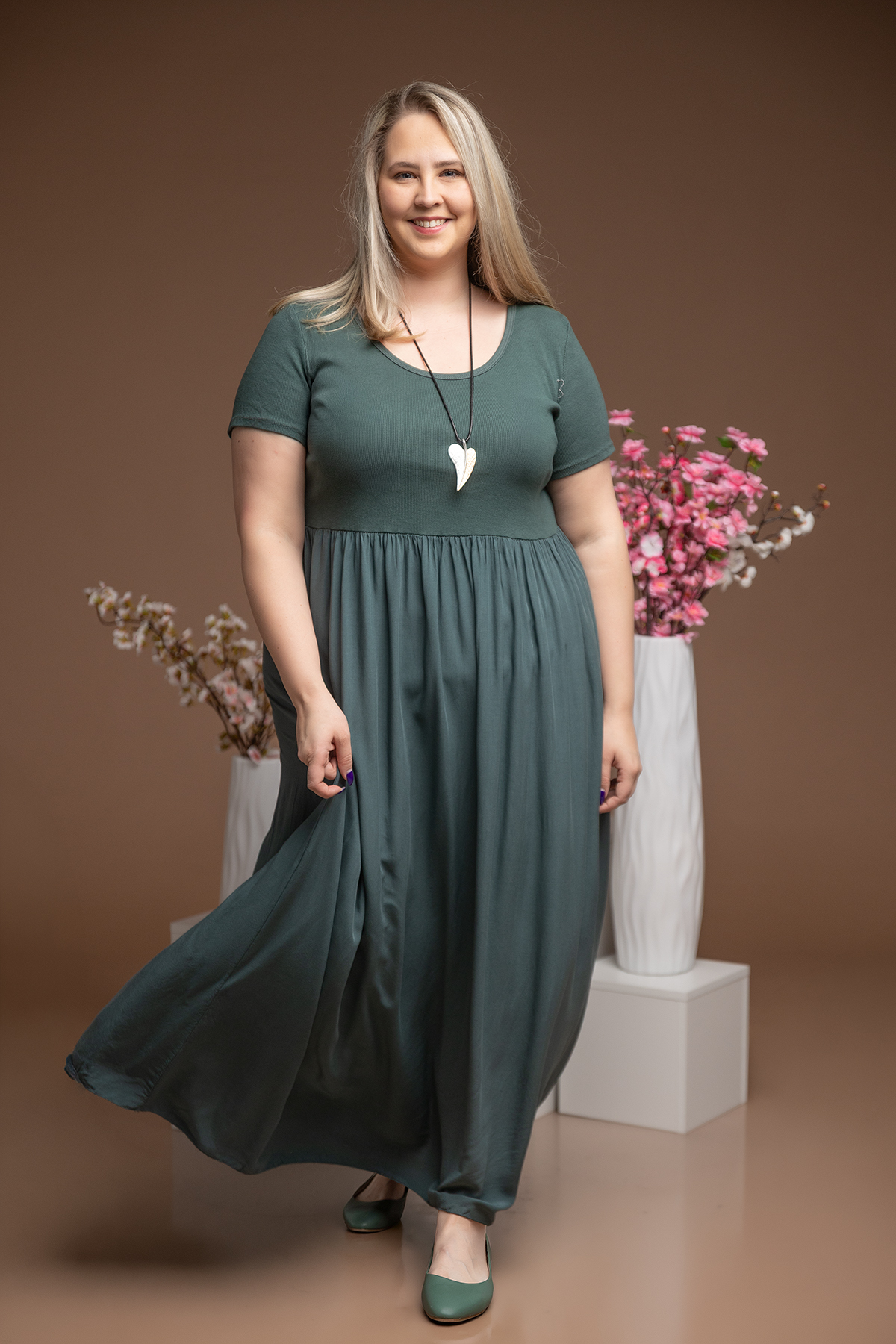 Levně Italy fashion Dlouhé šaty ROSA Barva: Tmavě zelená