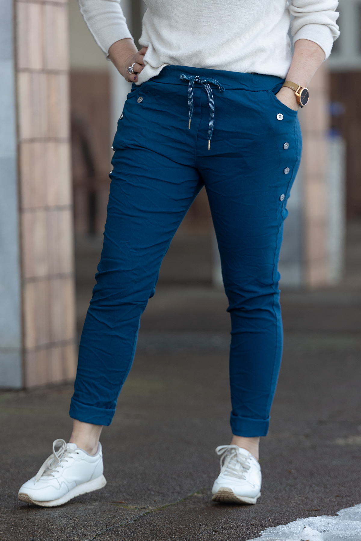 Levně Italy fashion Pružné kalhoty LOKI Barva: Petrolejová