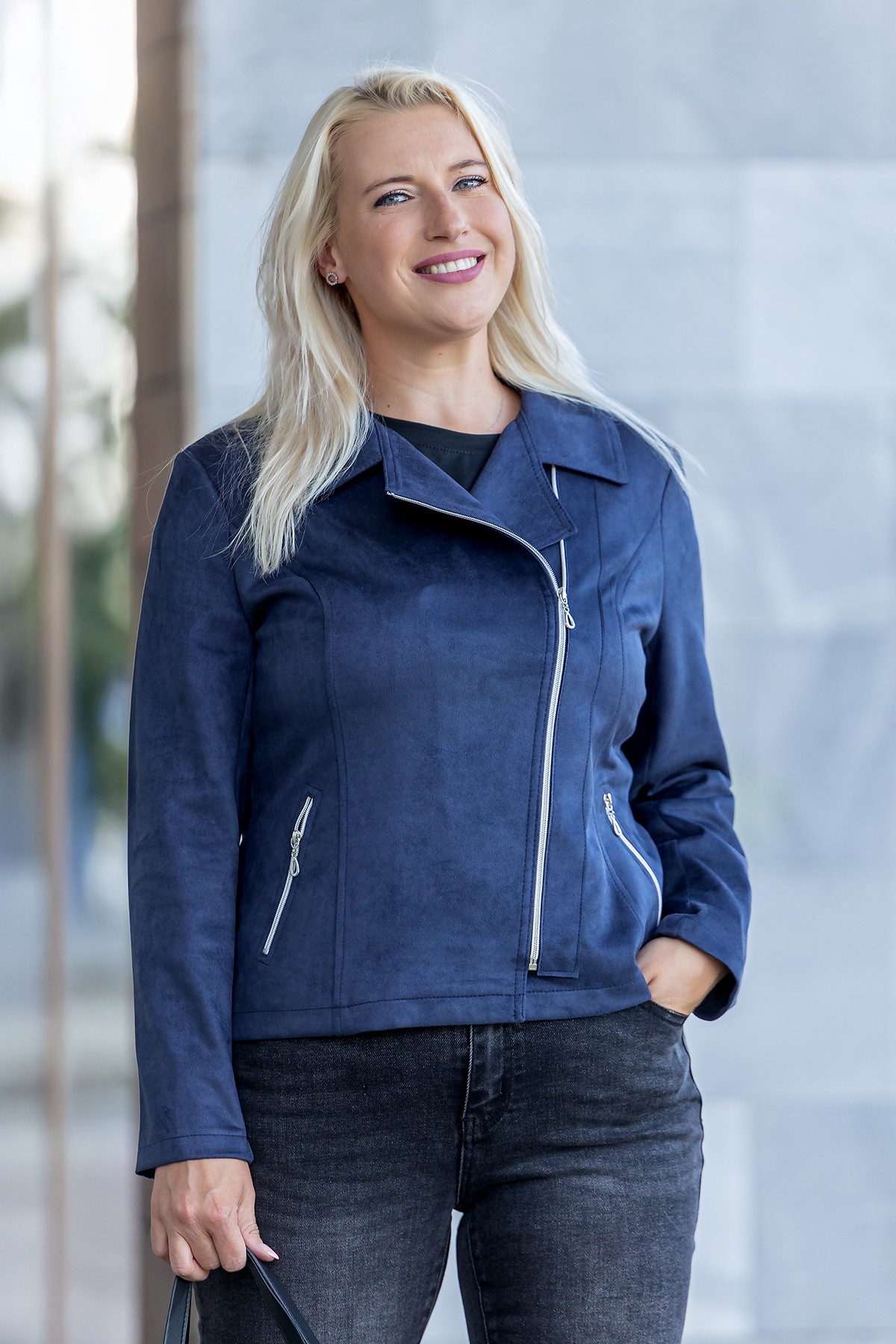 Pamel Semišová bunda PAMELA Barva: Tmavě modrá