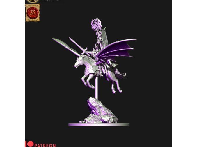 Dark elves hero with banner on Nightmare pegasus (elf)