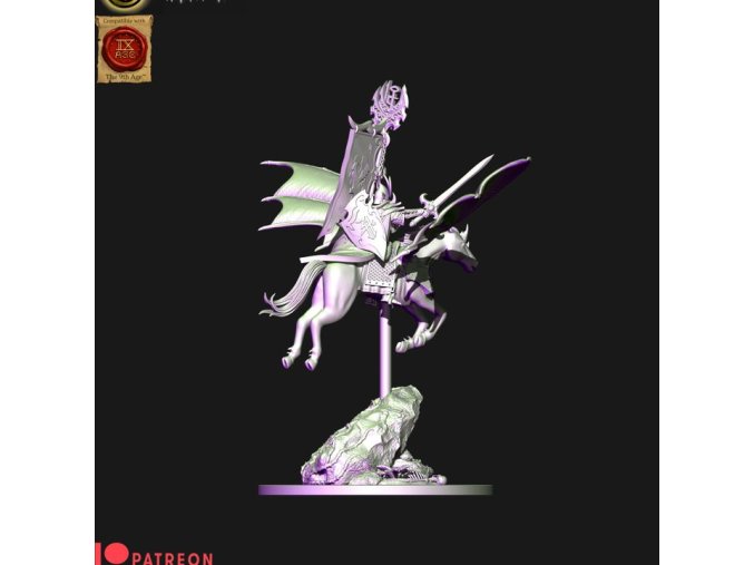 Dark elves hero with banner on Nightmare pegasus (digital file)