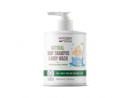 Dětský sprchový gel a šampon na vlasy 2v1 bez parfemace WoodenSpoon 300 ml